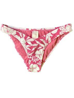 NWT Pink White Tropical Floral High Leg Scoop Waist Swimsuit Bottom Juniors' L